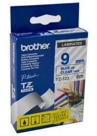 brother TZe-123 Schriftbandkassette 9 mm x 8 m blau auf farblos