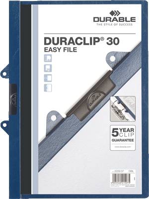 DURABLE 2229-07 Klemmmappen Duraclip 30 mit Abheftvorrichtung Easy File DIN A4 bis 30 Blatt dunkelblau