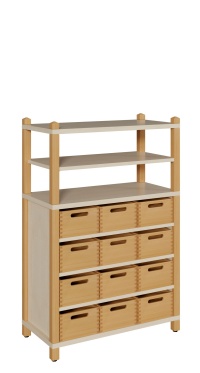 Kindergarten Stollenschränke mit 12 Massivholzkästen ohne Sichtfenster Breite 82cm Höhe 120cm
