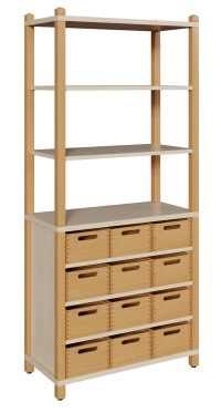Kindergarten Stollenschränke mit 12 Massivholzkästen ohne Sichtfenster Breite 82cm Höhe 180cm