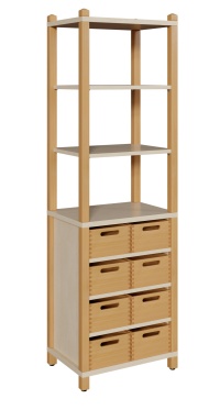 Kindergarten Stollenschränke mit 8 Massivholzkästen ohne Sichtfenster Breite 106cm Höhe 180cm