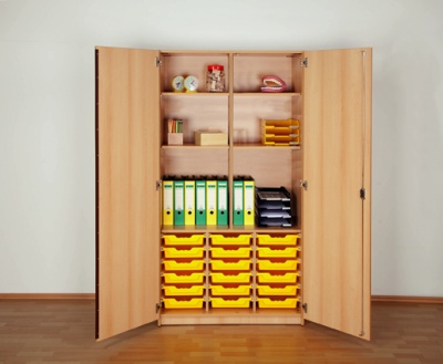 Boxenschrank 4 Einlegeböden 18 Boxen 104,5 x 190 x 50 cm buche