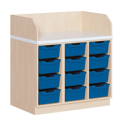 Wickelkommode dreireihig 3 Regale mit jeweils 4 Ergo Trayboxen  71cm tief
