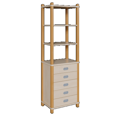Kindergarten Stollenschrank mit 5 Schüben oben offen 2 Einlegeböden Höhe 180cm Breite 56cm