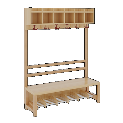 Kindergartengarderobe mit offener Stütze und einfacher Ablagereihe 6 Plätze Breite 120 cm buche