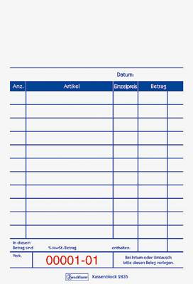 AVERY Zweckform Kassenblock/2835, DIN A6, Inh. 2x50 Blatt