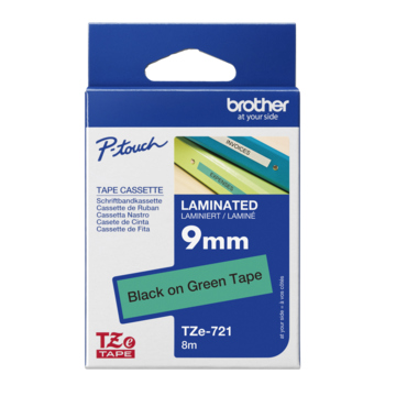 P-touch Schriftbandkassette TZE721 9mmx8m laminiert schwarz auf gn