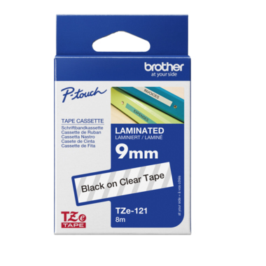P-touch Schriftbandkassette TZE121 9mmx8m laminiert schwarz auf fl