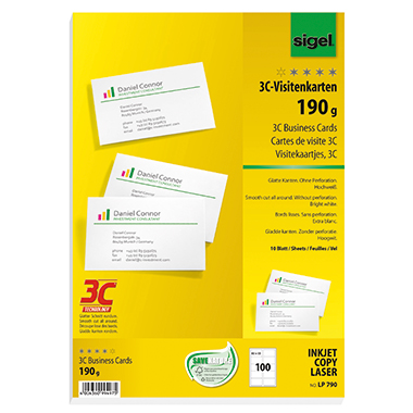 SIGEL Visitenkarte LP790 DIN A4 85x55mm 190g weiß 100 Stück