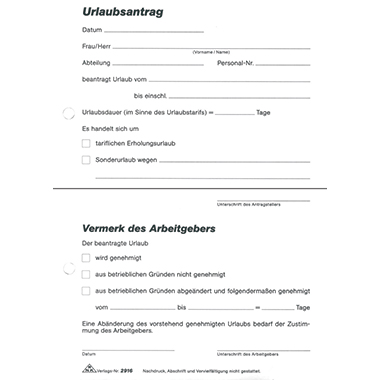 RNK Urlaubsantrag 2916 DIN A5 sd Block 2x40Blatt