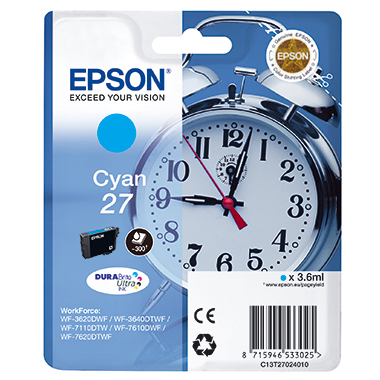 Epson Tintenpatrone C13T27024012 27 3,6ml 300Seiten cyan