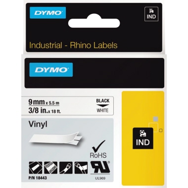DYMO Schriftbandkassette Rhino ID1 18443 9mmx5,5m schwarz auf weiß
