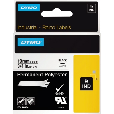 DYMO Schriftbandkassette Rhino ID1 18484 19mmx5,5m schwarz auf weiß
