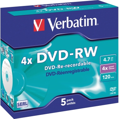 Verbatim DVD-RW 43285 4x 4.7GB 120Min Jewelcase 5 Stück