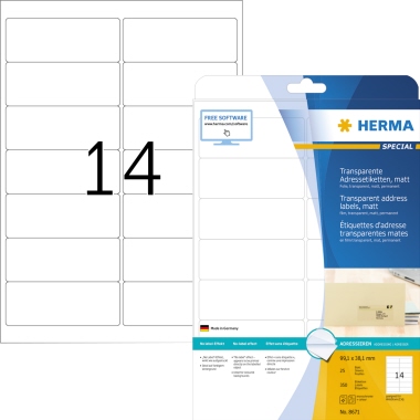 HERMA Adressetiketten 8671 DIN A4 99,1x38,1mm transparent 350 Stück
