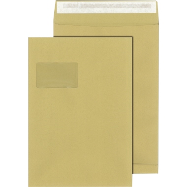 MAILmedia Faltentasche 30021153 C4 mit Fenster Haftklebung 140g braun 100 Stück