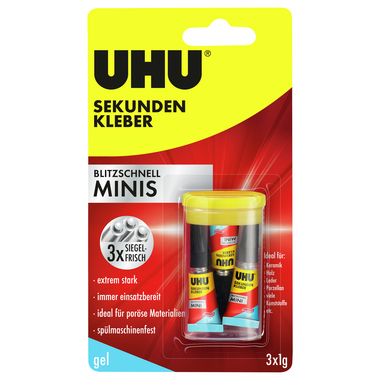 UHU Sekundenkleber blitzschnell MINIS gel 45370 1g 3 Stück