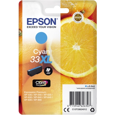Epson Tintenpatrone C13T33624012 33XL 8,9ml 650Seiten cyan