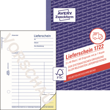 Avery Zweckform Lieferschein 1722 DIN A6 +Durchschlag 2x40Bl.