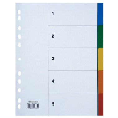 Soennecken Register 1527 DIN A4 blanko volle Höhe 5tlg. PP farbig