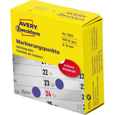 Avery Zweckform Markierungspunkt 3853 10mm blau 800 Stück