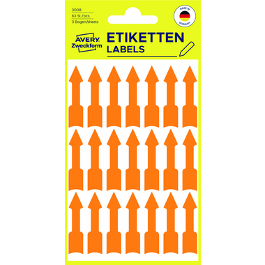 Avery Zweckform Hinweisetikett Pfeil 3008 leuchtorang 63 Stück