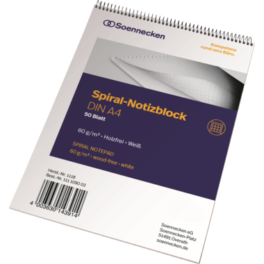 Soennecken Notizblock 1118 DIN A4 60g kariert 50Blatt weiß