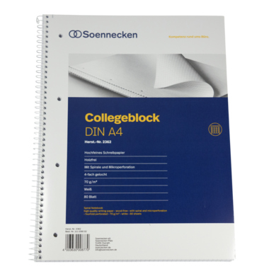 Soennecken Collegeblock 2362 DIN A4 gelocht kariert 80 Blatt weiß