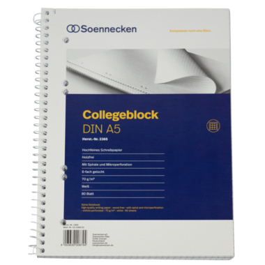 Soennecken Collegeblock 2365 DIN A5 gelocht kariert 80Blatt