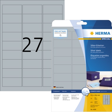 HERMA Etikett Special 4098 63,5x29,6mm silber 675 Stück