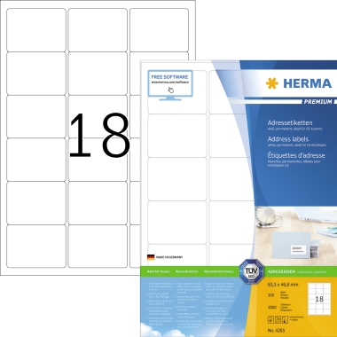 HERMA Etikett PREMIUM 4265 63,5x46,6mm weiß 1.800 Stück
