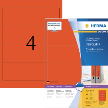 HERMA Ordneretikett 4297 192x61mm A4 rot 400 Stück