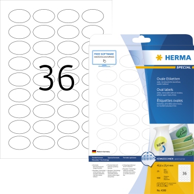 HERMA Etikett 4380 40,6x25,4mm oval weiß 900 Stück