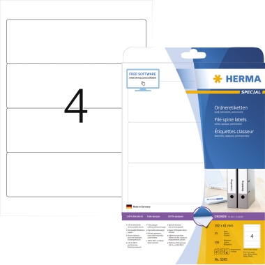 HERMA Ordneretikett 5095 192x61mm selbstklebend weiß 100 Stück