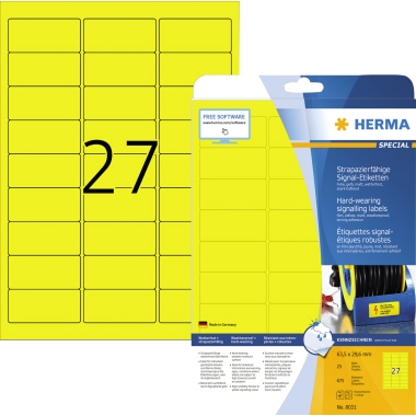 HERMA Folienetikett 8031 63,5x29,6mm gelb 675 Stück
