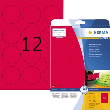 HERMA Neonetikett SuperPrint 5156 60mm Kreis neon-rot 240 Stück