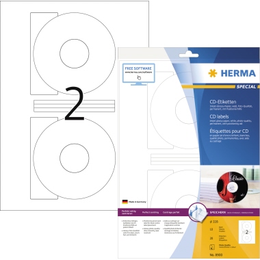 HERMA CD/DVD-Etikett 8900 116mm glänzend weiß 20 Stück