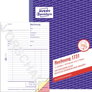 Avery Zweckform Rechnung ohne USt. 1733 DIN A5 3x40Blatt