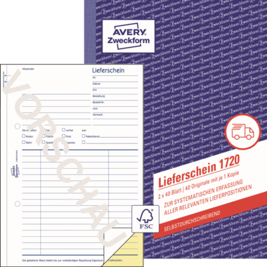 Avery Zweckform Lieferschein 1720 DIN A5 2x40Blatt