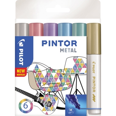 PILOT Kreativmarker PINTOR METAL 4161S6M M sort. 6 St./Pack.