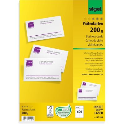 sigel Visitenkarten MP DP939 Mikroperforation 85 x 55 mm hochweiß 200g 600 Stück