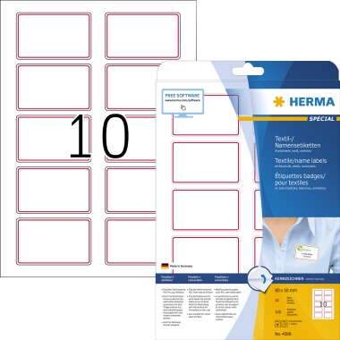 HERMA Namensetikett Acetatseide 4589 80x50 weiß/rot 100 Stück