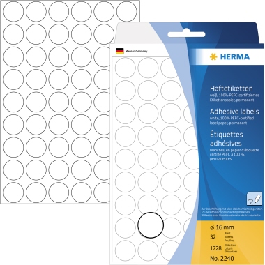 HERMA Markierungspunkt 2240 16mm Papier weiß 1.728 Stück