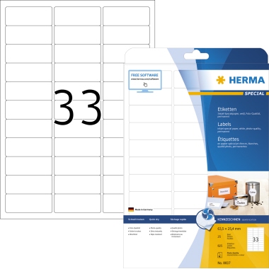 HERMA Etikett InkPrint 8837 63,5x25,4mm weiß 825 Stück
