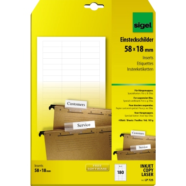 SIGEL Einsteckschild LP725 58x18mm 180 Stück