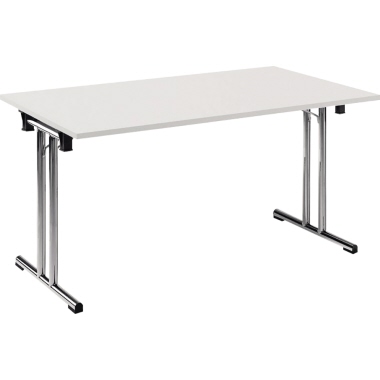 Klapptisch T-Fuß gerade 1.400x800mm Gestell verchromt Platte weiß
