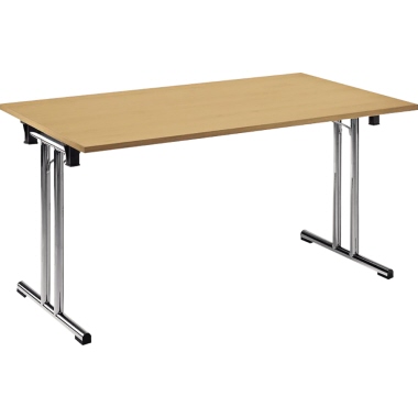 Klapptisch T-Fuß gerade 1.400x700mm Gestell verchromt Platte buche