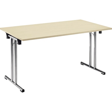 Klapptisch T-Fuß gerade 1.400x700mm Gestell verchromt Platte ahorn