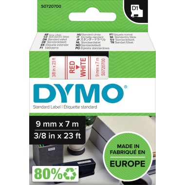 DYMO Beschriftungsband D1 S0720700/40915 9 mm x 7 m rot auf weiß