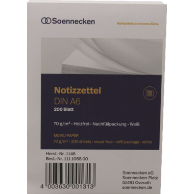 Soennecken Zettelboxeinlage 1146 DIN A6 blanko 200 Blatt